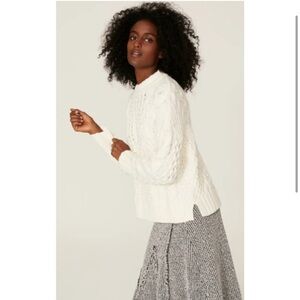 Jason Wu Medium Cable Knit Sweater White Wool Acrylic Crew Neck Long Sleeves